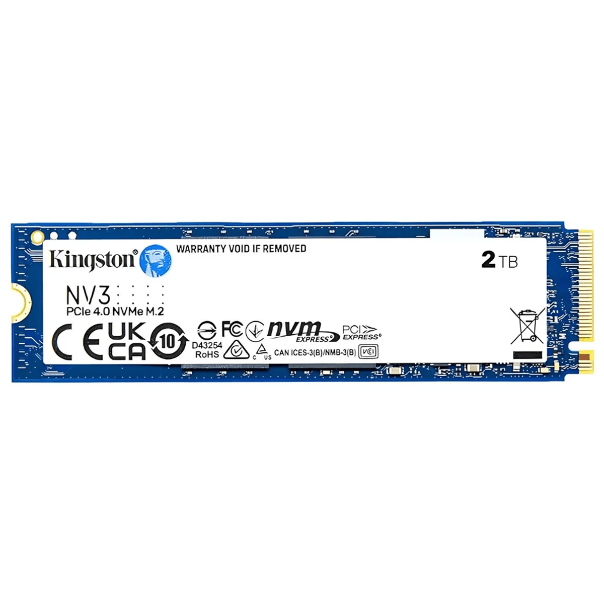 SSD KINGSTON NV3 2TB M2 2280 PCIE 40 X4 NVME LEITURA 6000 MBS GRAVACAO 5000 MBS AZUL