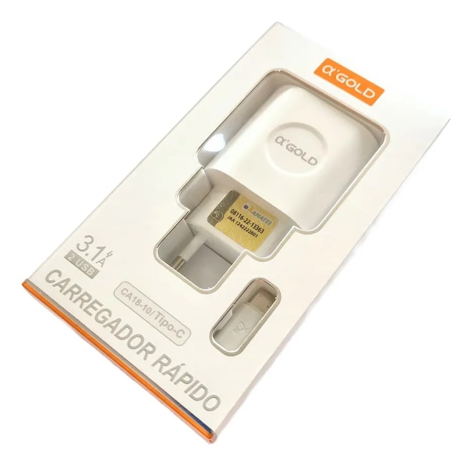 Carregador Rápido A'gold Ca18-10 | 3.1a + Cabo Tipo-c 2 Usb - Imagem 3