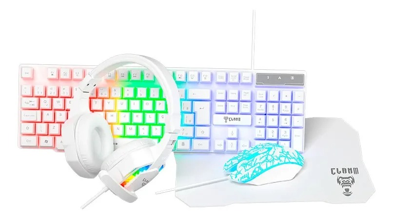 COMBO GAMER NIGHTMARE SNOW - TECLADO+MOUSE+HEADSET+MOUSEPAD - CLANM
