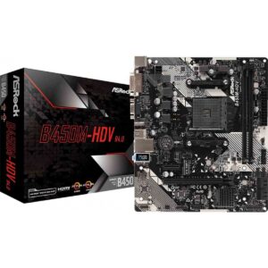 Placa Mae Asrock B450M-HDV R4.0 (AM4/2xDDR4/HDMI/VGA/DVI/M.2/USB 3.2)