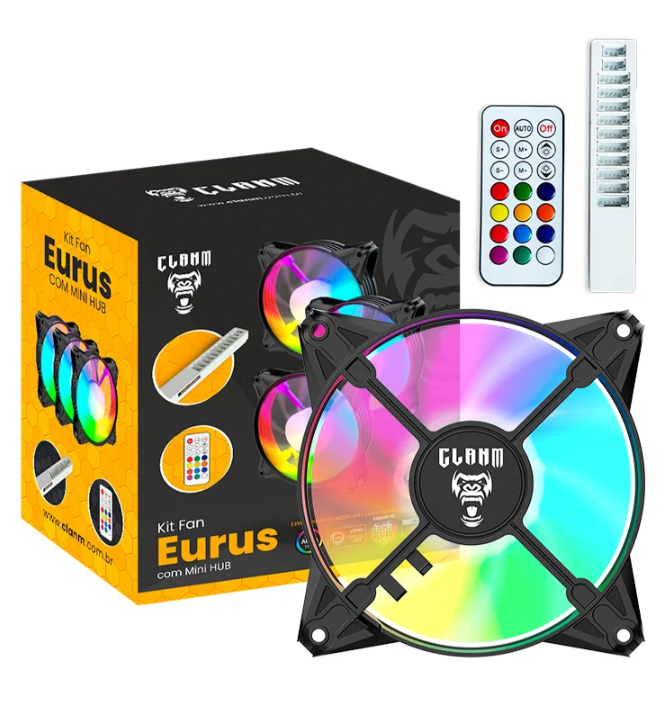 KIT FAN EURUS C/ MINI HUB ARGB CLANM C/ CONTROLE